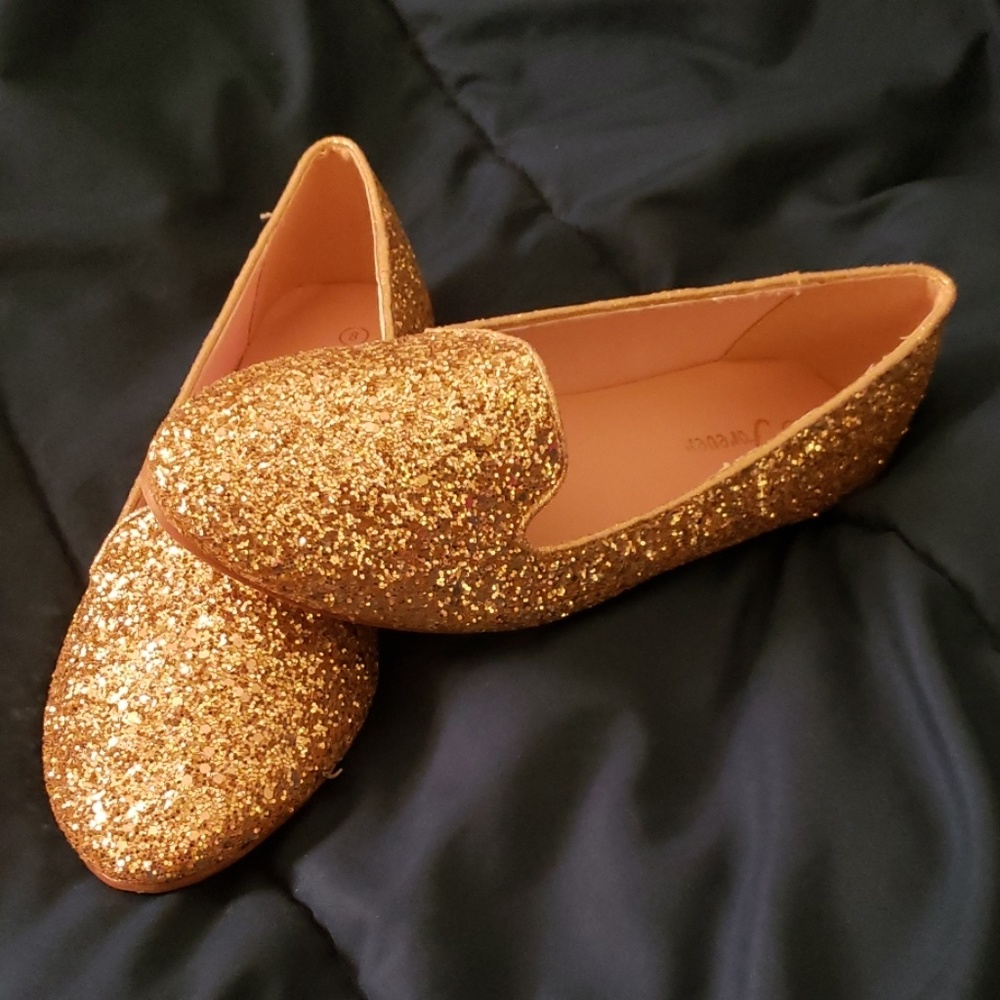 Gold sparkle flats